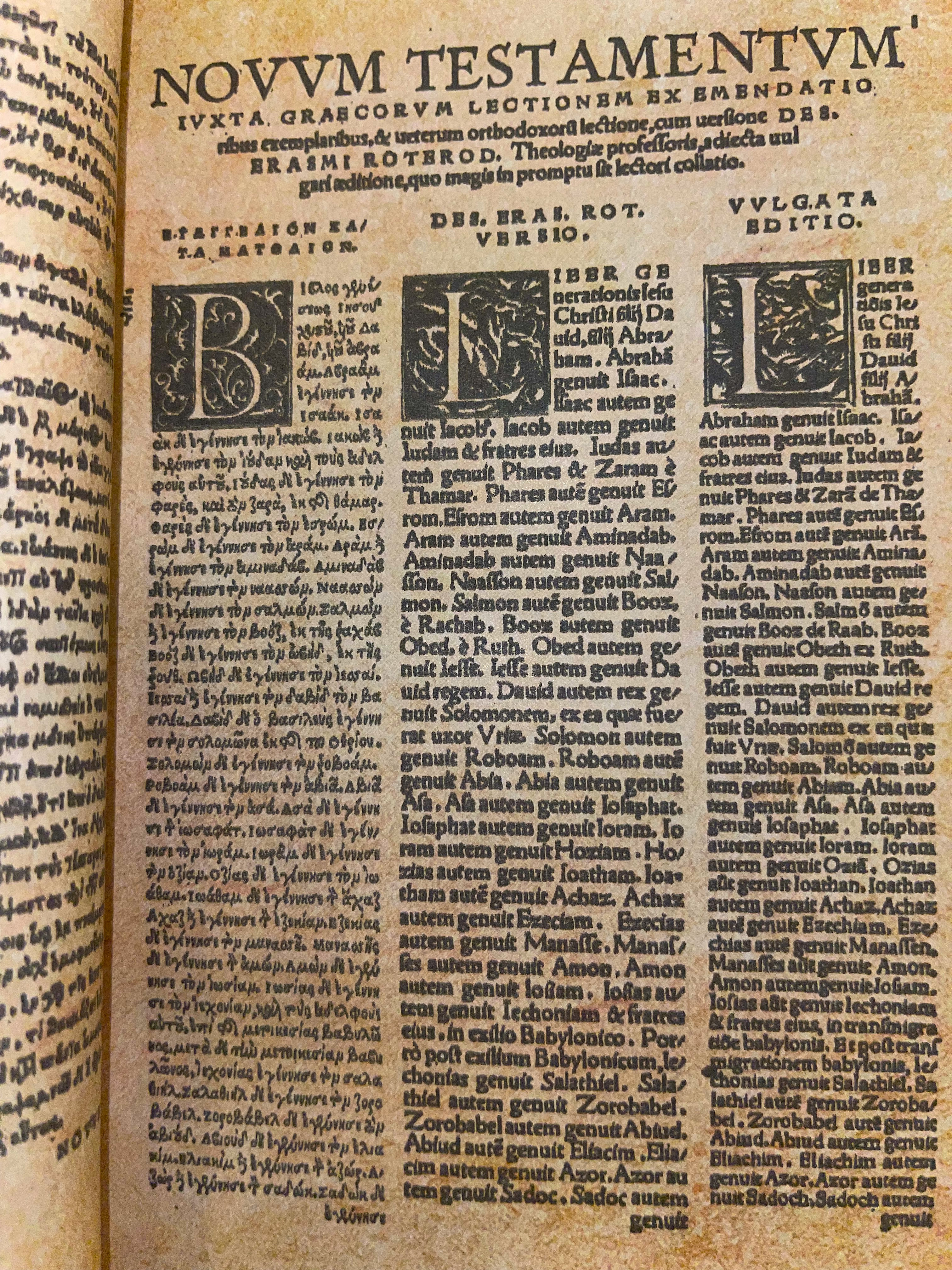 1527 Erasmus New Testament (THREE PARALLEL ROWS W/ VULGATE ED) RARE Greek Latin DELUXE - Image 3